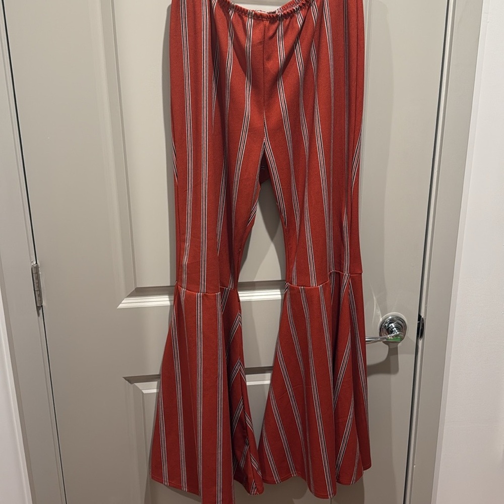 Rust Red Striped Flare Pants
